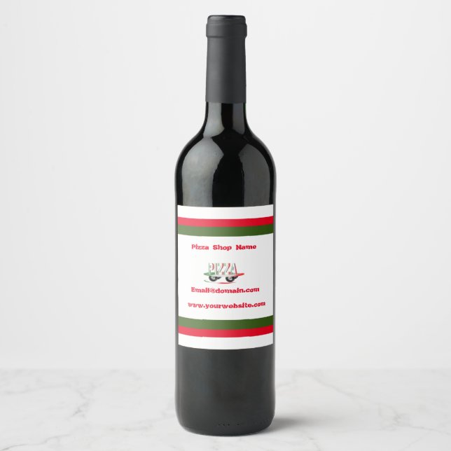 Pizza service,red green ,personalised  wine label (Front)