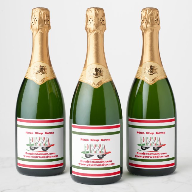 Pizza service,red green ,personalised  wine label (Bottles)