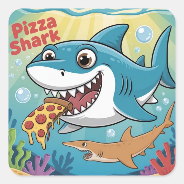 Pizza shark square sticker (Front)