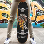 Pizza Skeleton Hand Custom Name Skateboard<br><div class="desc">Pizza Skeleton Hand Custom Name skateboard</div>