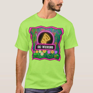 Pizza Ski Weirdos Pink Border T-Shirt