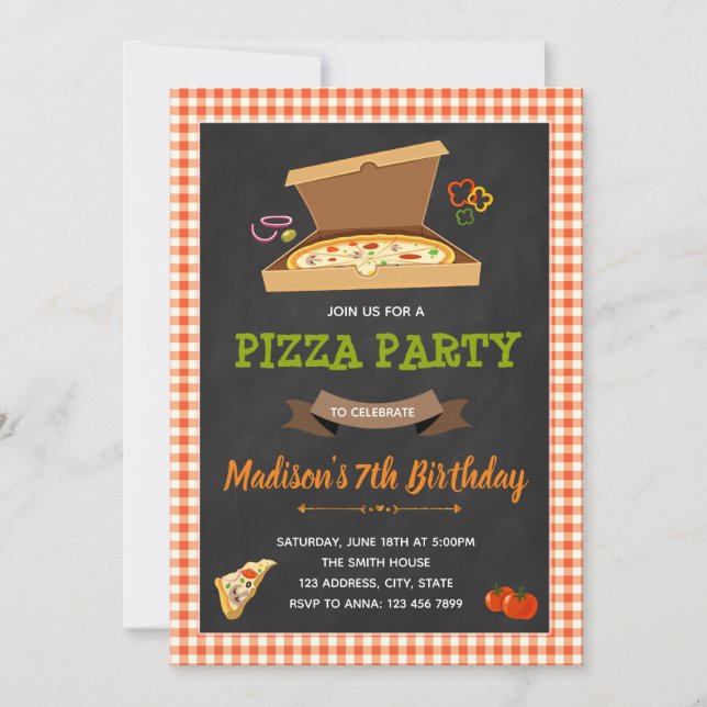 Pizza sleepover party invitation (Front)