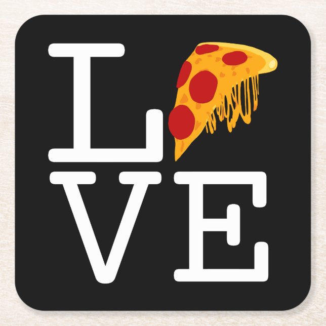 Pizza Slice Love Square Paper Coaster (Front)