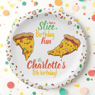Pizza, Slice of Birthday fun, kawaii  Paper Plate