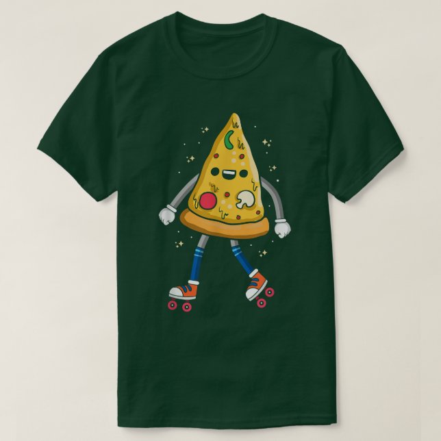 Pizza Slice on Rollerskates, Roller Skating Retro  T-Shirt (Design Front)