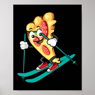 Pizza Slice On Skis Cool Wheat Dough Pie Lovers Gi Poster