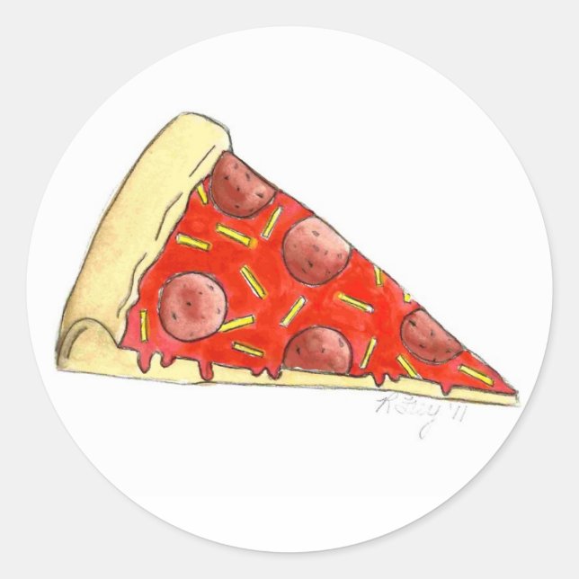 Pizza Slice Pepperoni Cheese Pizzeria Italian Food Classic Round Sticker (Front)