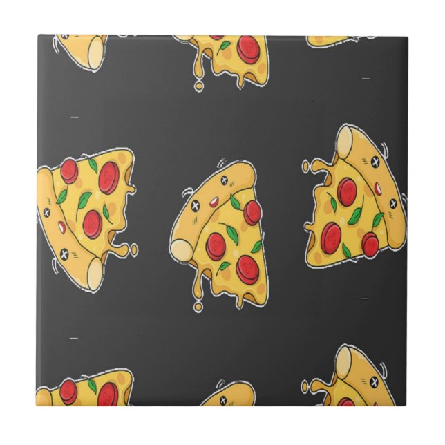 Pizza slices food character pattern ceramic tile (Front)