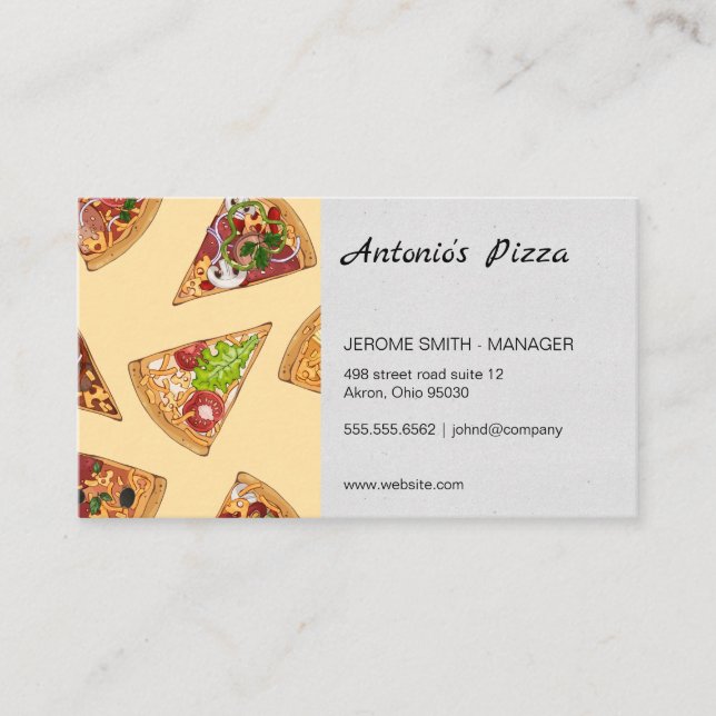 Pizza Slices Patterns Background Business Card (Front)