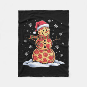 Pizza Snowman - Santa Hat - Christmas Pizza Party Fleece Blanket