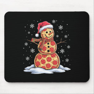 Pizza Snowman - Santa Hat - Christmas Pizza Party Mouse Pad