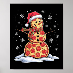 Pizza Snowman - Santa Hat - Christmas Pizza Party Poster
