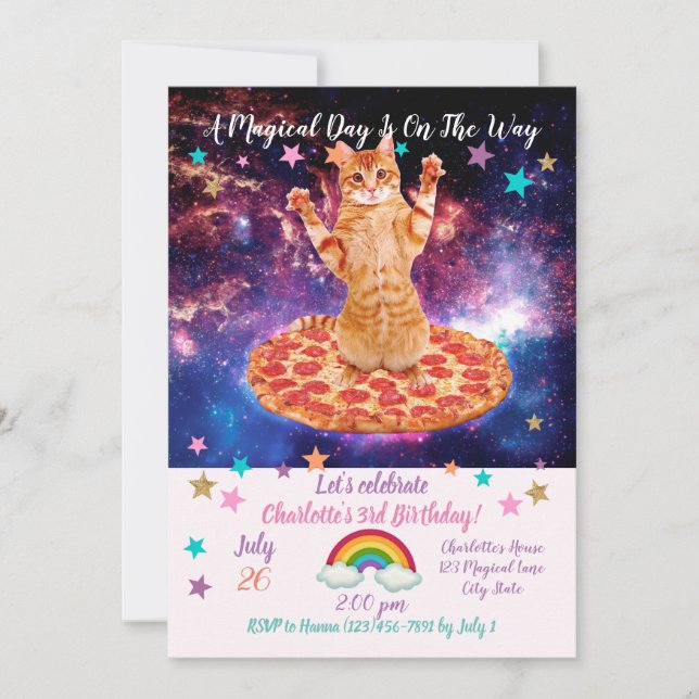 Pizza space cat invitation (Front)