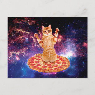 Pizza space cat postcard