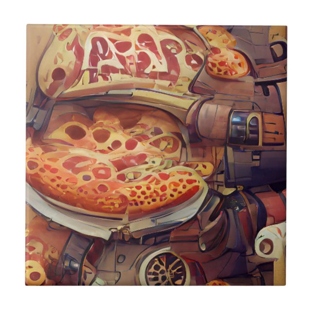 Pizza steampunk graphic abstract art ceramic tile (Front)