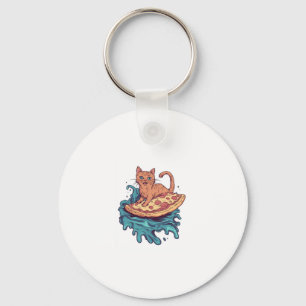 Pizza Surf Cat � Extreme Foodie Cat Adventure Key Ring