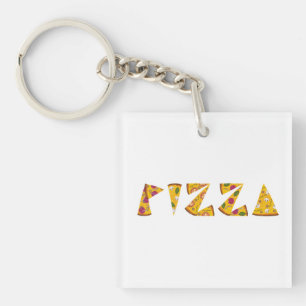 Pizza Text made out of Slices Key Ring