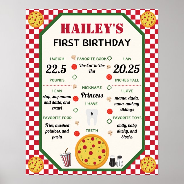 Pizza Themed Baby's 1st Birthday Milestones Poster (Front)