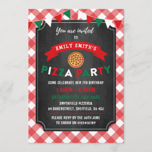 Pizza themed birthday party invitation