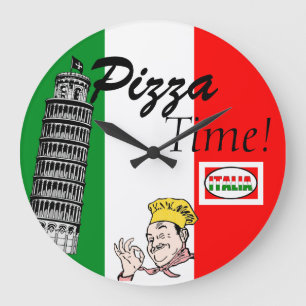 Pizza Time-Italian Flag Large Clock