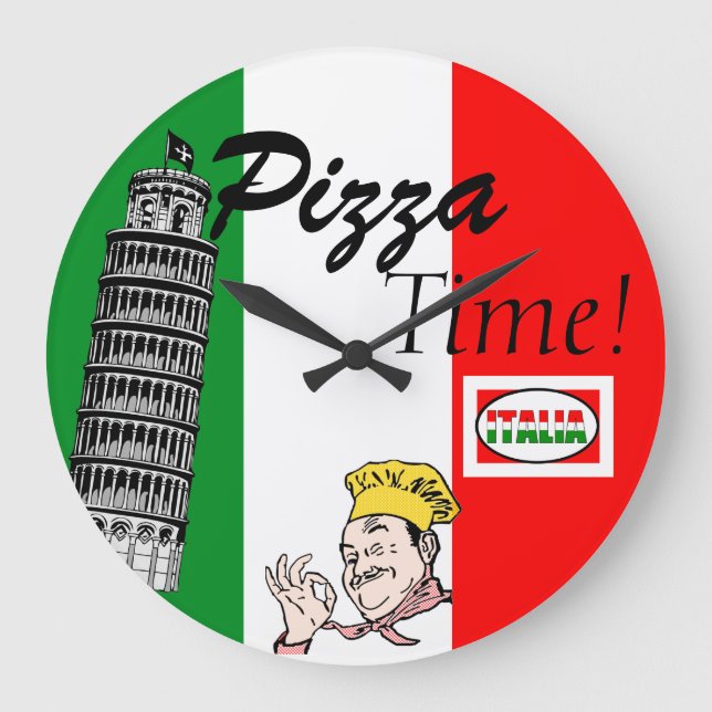 Pizza Time-Italian Flag Large Clock (Front)