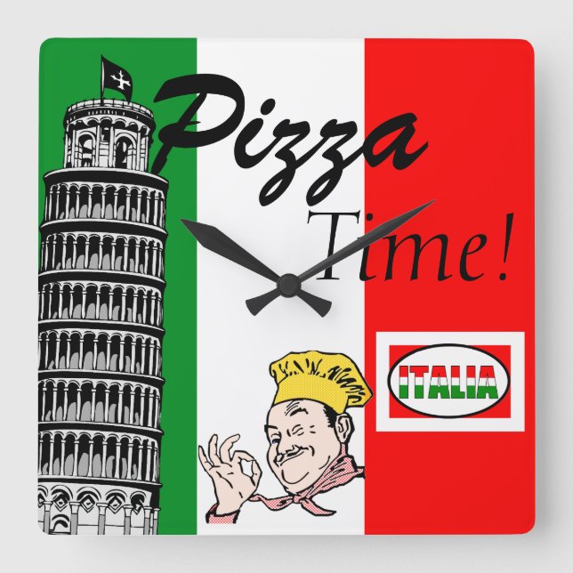 Pizza Time-Italian Square Wall Clock (Front)