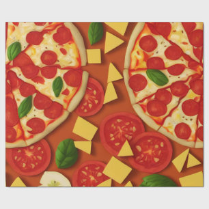 Pizza tomato cheese basil pattern bright wrapping paper