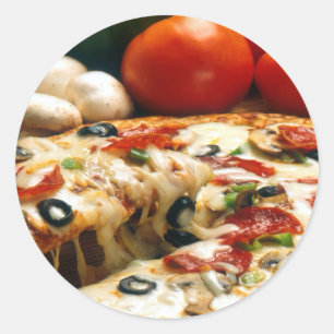 Pizza Tomatoes Mushrooms Olives Cheese Classic Round Sticker