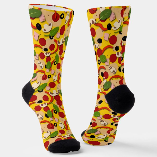 Pizza Toppings Funny Pizzeria Pattern Socks (Angled)