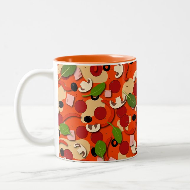 Pizza Toppings Funny Two-Tone Coffee Mug (Left)