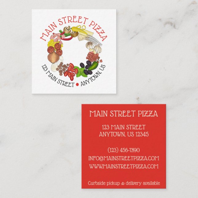 Pizza Toppings Italian Food Restaurant Pizzeria Square Business Card (Front/Back)