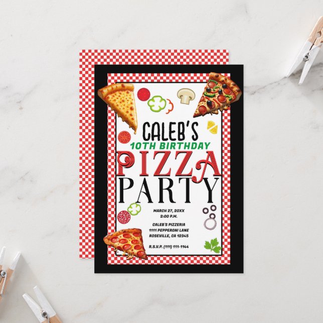 Pizza Toppings Italian Pizzeria Birthday Party Invitation (Front/Back In Situ)