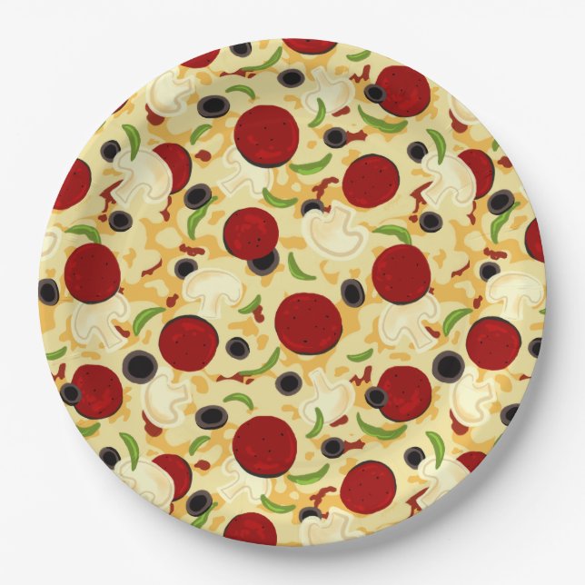 Pizza Toppings Pattern Paper Plate (Front)