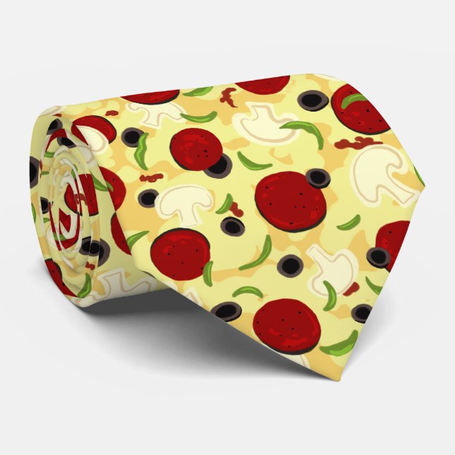 Pizza Toppings Pattern Tie (Rolled)