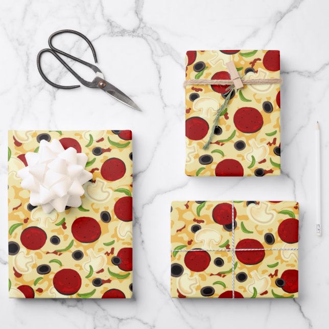 Pizza Toppings Pattern Wrapping Paper Sheet (Front)