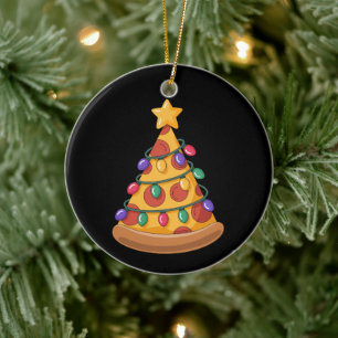 Pizza Tree Christmas Lights Pizza Lover Family Ceramic Ornament