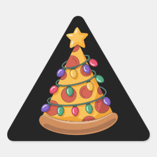 Pizza Tree Christmas Lights Pizza Lover Family  Triangle Sticker