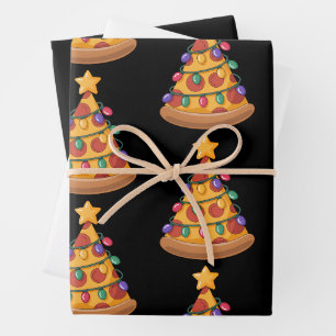 Pizza Tree Christmas Lights Pizza Lover Family Wrapping Paper Sheet