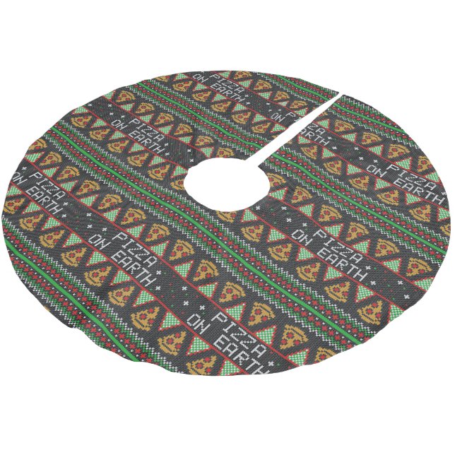 Pizza Ugly Christmas Sweater Brushed Polyester Tree Skirt (Angled)