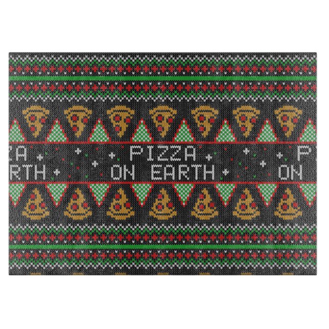Pizza Ugly Christmas Sweater Cutting Board (Front)