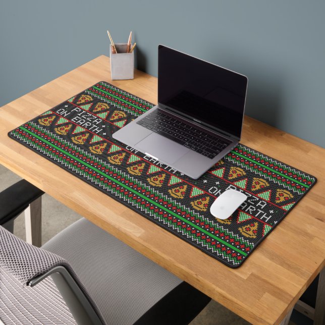 Pizza Ugly Christmas Sweater Desk Mat (Office 2)