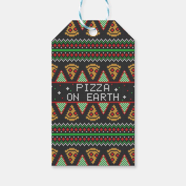 Pizza Ugly Christmas Sweater Gift Tags (Front)