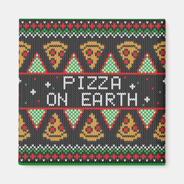Pizza Ugly Christmas Sweater Magnet (Front)