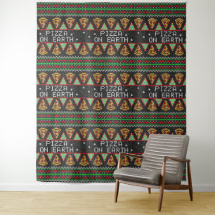Pizza Ugly Christmas Sweater Photo Backdrop Tapestry