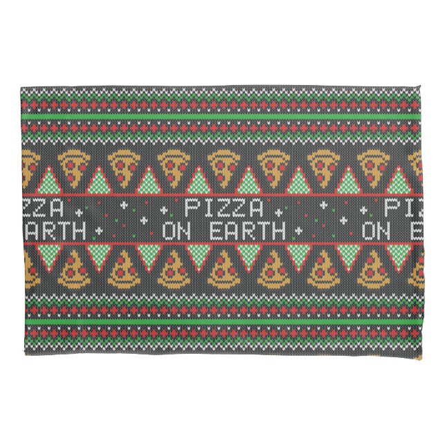 Pizza Ugly Christmas Sweater Pillowcase (Front-Left)