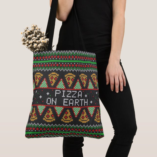 Pizza Ugly Christmas Sweater Tote Bag (Close Up)