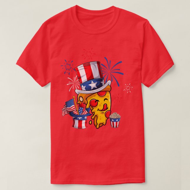 Pizza Us American Flag Red White Blue Hat Firecrac T-Shirt (Design Front)