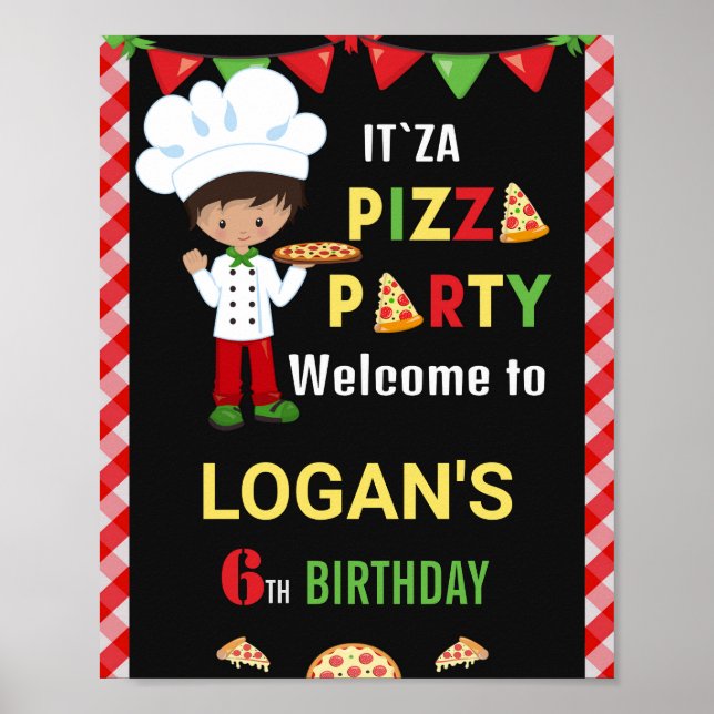 Pizza welcome party sign Italian pizzeria birthday (Front)