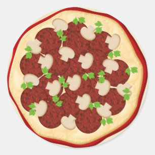 Pizza with pepperoni and mushrooms classic round sticker