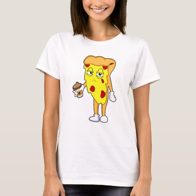 Pizza with Salami Cheese & Coffee T-Shirt (Front)